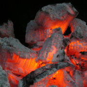 Glowing coals from a BBQ
